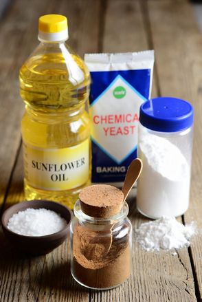 Aceite de girasol Levadura Bicarbonato Canela en polvo y Sal