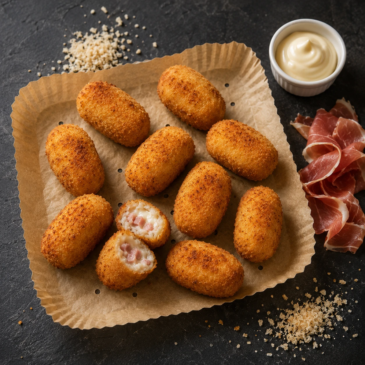croquetas en air fryer sin aceite doradas sobre papel desechable Frygarra